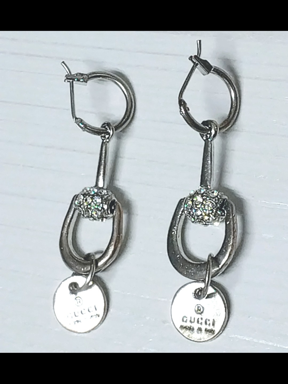 Gucci Silver Crystal Drop Hoop Earrings